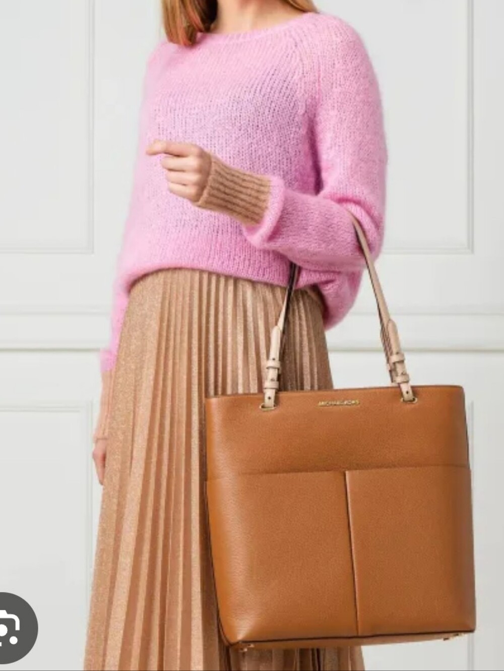 Michael Kors Brown Pebbled Leather Large Tote Shoulder Bag Gold Tone Work 15x17